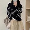 Half Zipper Striped Pullover Sweater Women's Loose Short Lazy Style Versatile Knitted Sweater Autumn and Winter New