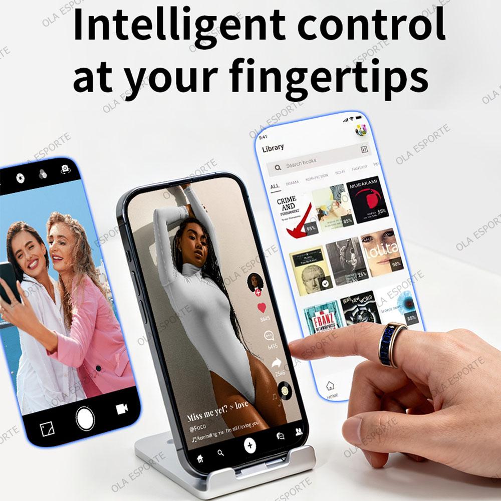 Smart Ring with Touch Display Screen, Wireless Charging, Health Manager, 5 ATM Waterproof For Men Women Smart Rings R12 R08