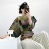 Miyake Pleats Akordeonový Top - Retro Color Block 7-rukávový Ležérní Krycí