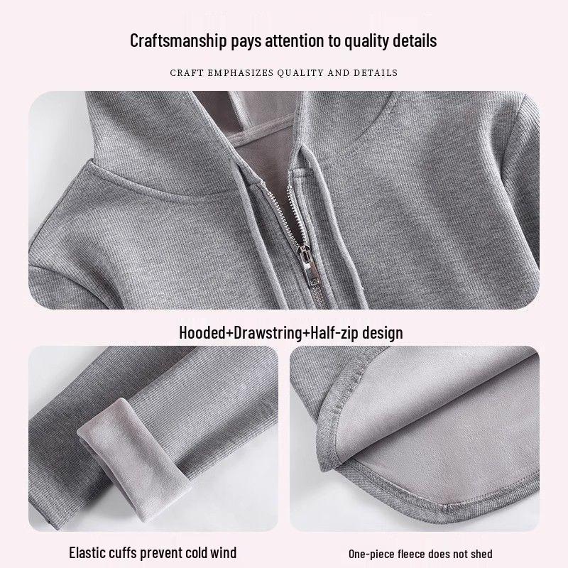 Women's Silver Fox Fleece-Lined Hooded Half-Zip Slim-Fit T-Shirt for Autumn/Winter 2025.