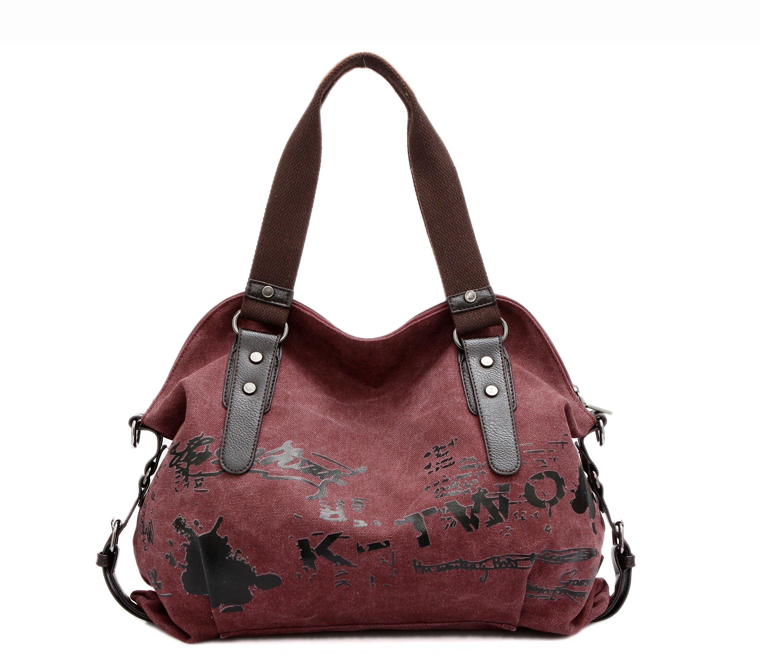 

[Chikencall] Women s Casual Vintage Hobo Canvas Bag with a Stylish Striped Pattern, Large Capacity, Wallet, Top Handle, Handbag, 3-Way Canvas