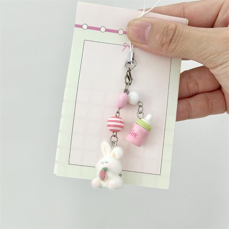 

Милый мультяшный кролик Прекрасное животное Бутылка Флок Кролик Брелок Подвеска Украшения для рюкзака Шнурок для сумки Цепочка для телефона Подарки для пары