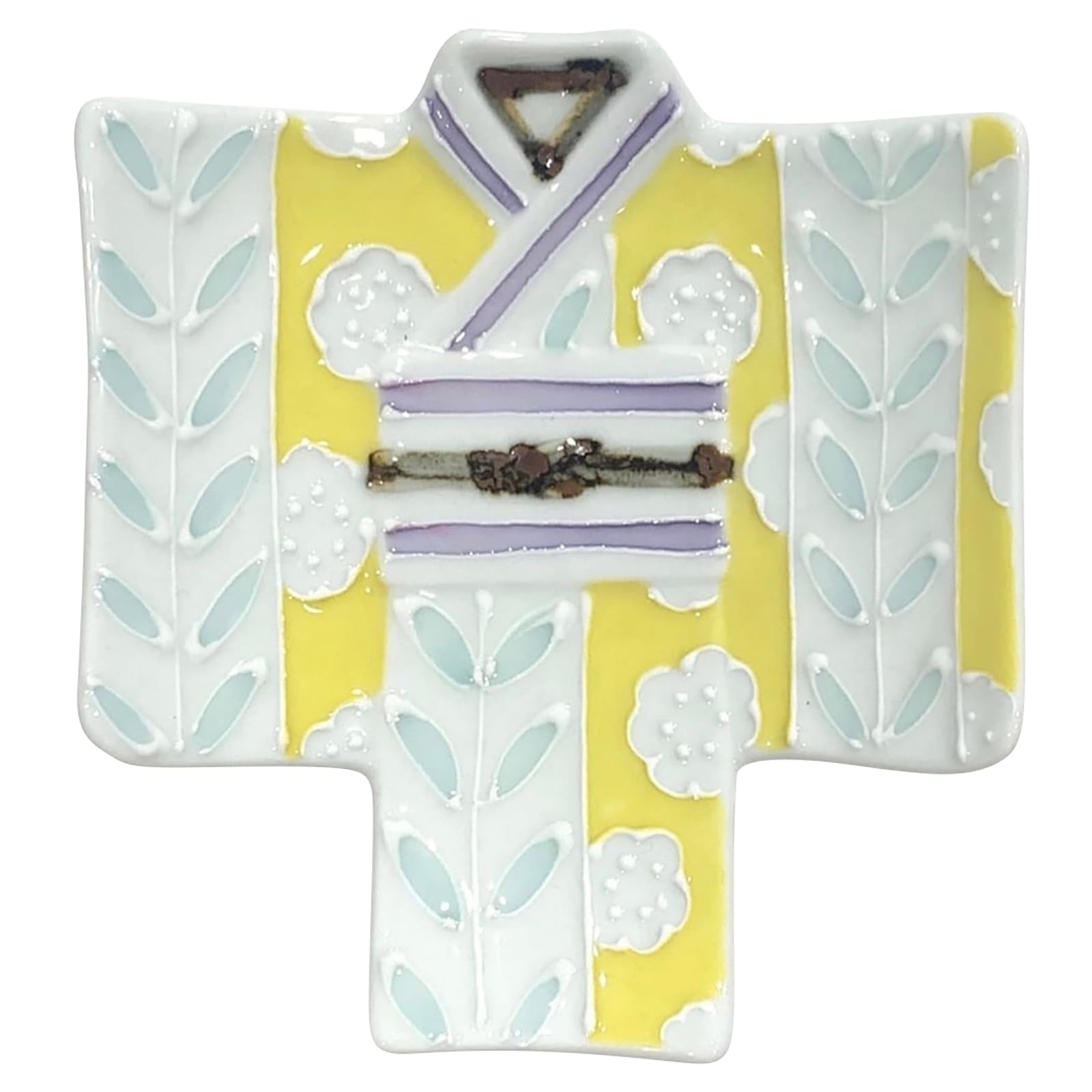 

24to3 Kimono-Shaped Plates, Hand-Painted Ichinen Flower Kimono Individual Plates with Floral Pattern