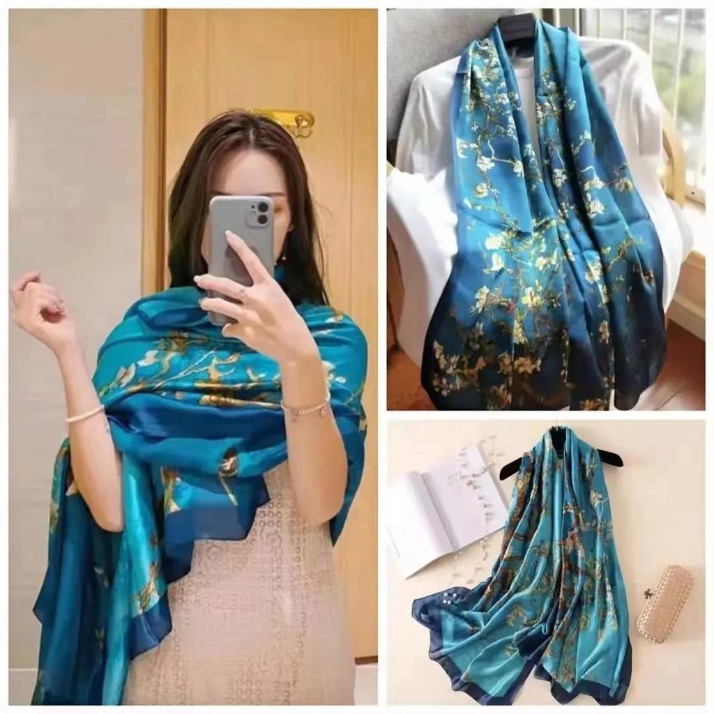 Frühling/Sommer Neuer Seidenschal für Damen, 90 x 180 cm, quadratischer Schal aus künstlichem Seidentwill, modisch bedruckt, großer quadratischer Schal, professioneller Schal