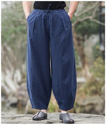 Men Casual Wide Leg Oversize Cotton Linen Pants Chinese Drawstring Sweatpants
