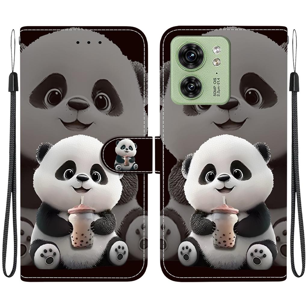 Handmade PU Leather Flip Case for Motorola Edge 40 Anti-Slip Shockproof Cover with Wrist Strap & Heart/Rose Cat Designs