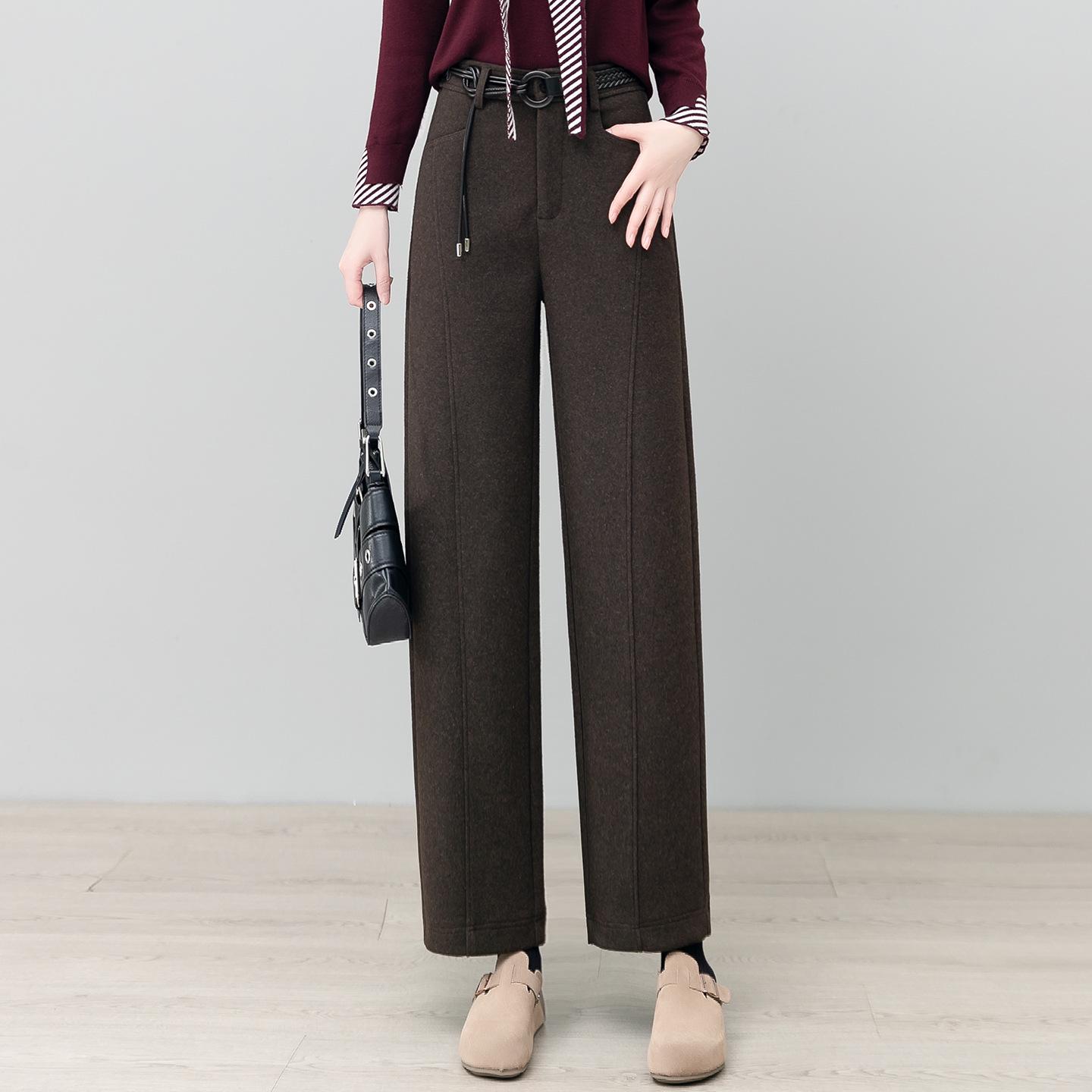 

Women s Petite Coffee Wool Curved Leg Pants - Thick Warm Straight-Leg for Fall/Winter 2025 31/3XL (for 135-145 jin)