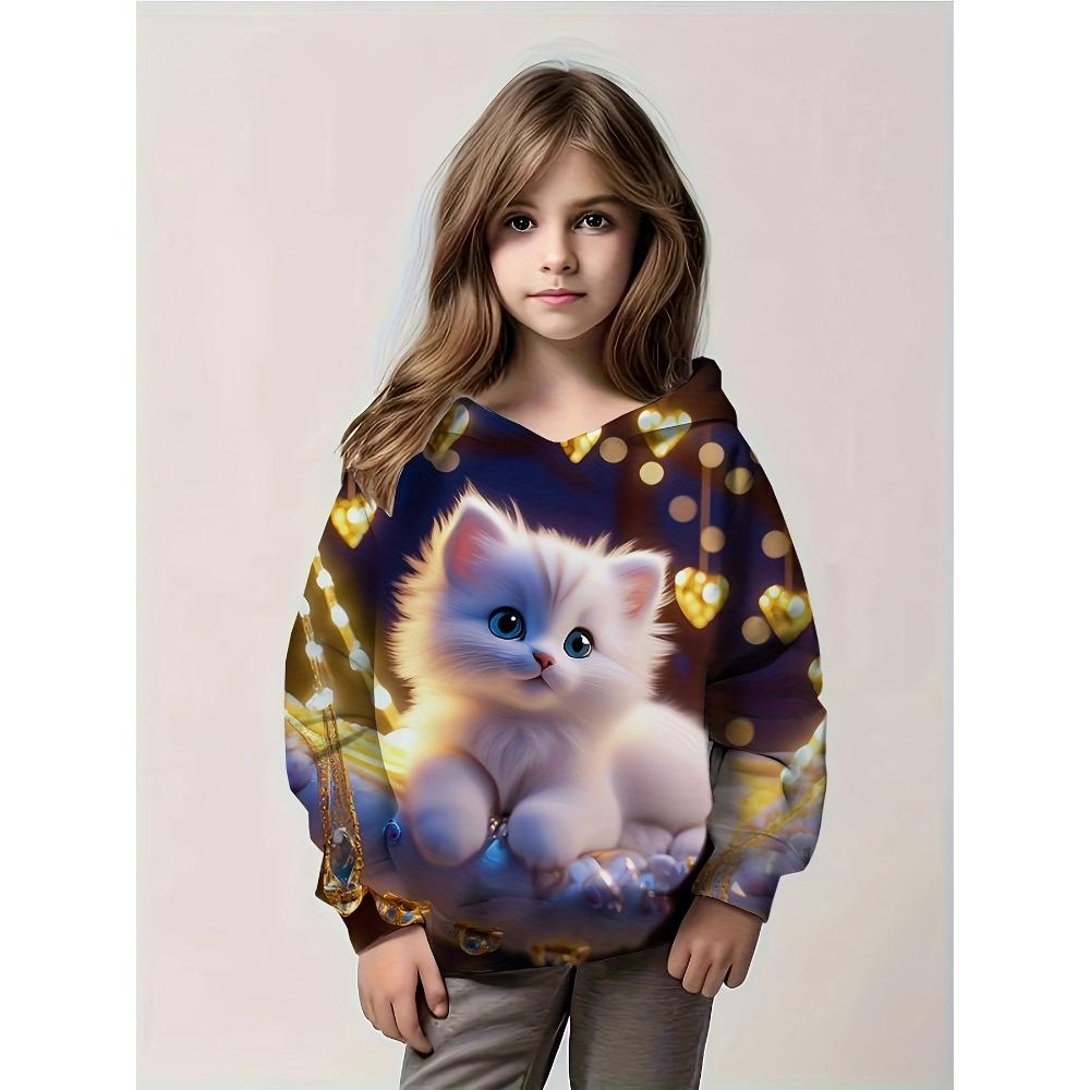 Autumn Comfortable Sports Leisure Long Sleeved Pullover Hooded Sweatshirt Children Cartoon Cat 3d Pattern Loose Versatile Pocketless Hoodies