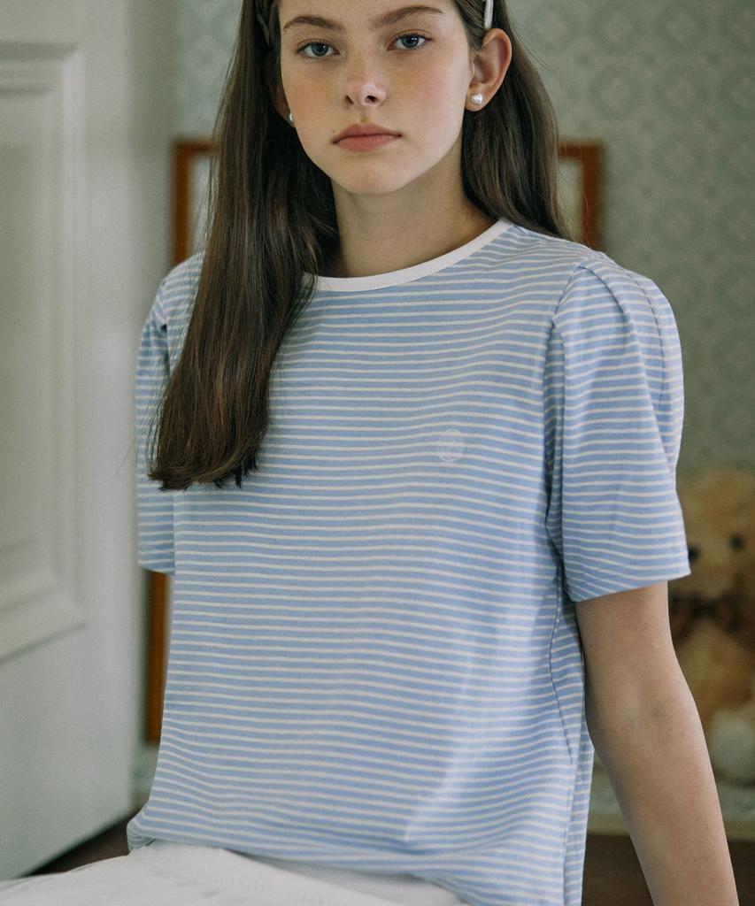 NONLOCAL Stripe Puff Sleeve T-Shirt - Blue Stripe