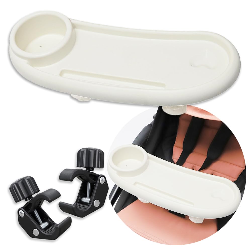 

Nicheez Столик-поднос для коляски с регулируемым вращением на 360 градусов держателем для смартфона, чашки, бутылки, снеков, напитков, углом (белый) белый