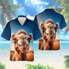 Cammello Divertente Stampa 3D Camicia da Spiaggia Casual Camicie Hawaiane da Uomo Abbigliamento Aloha Amante degli Animali Manica Corta Ragazzo del Deserto Collo a Revers Camicetta