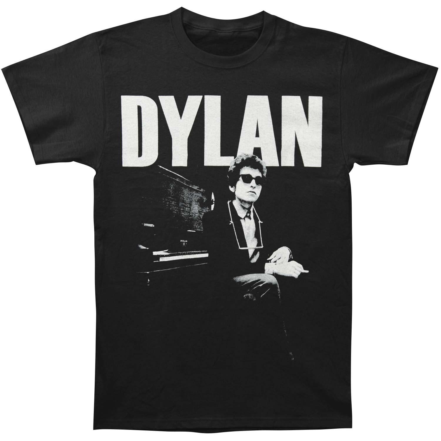 Men s Bob Dylan At Piano Slim Fit T-shirt Large Black S