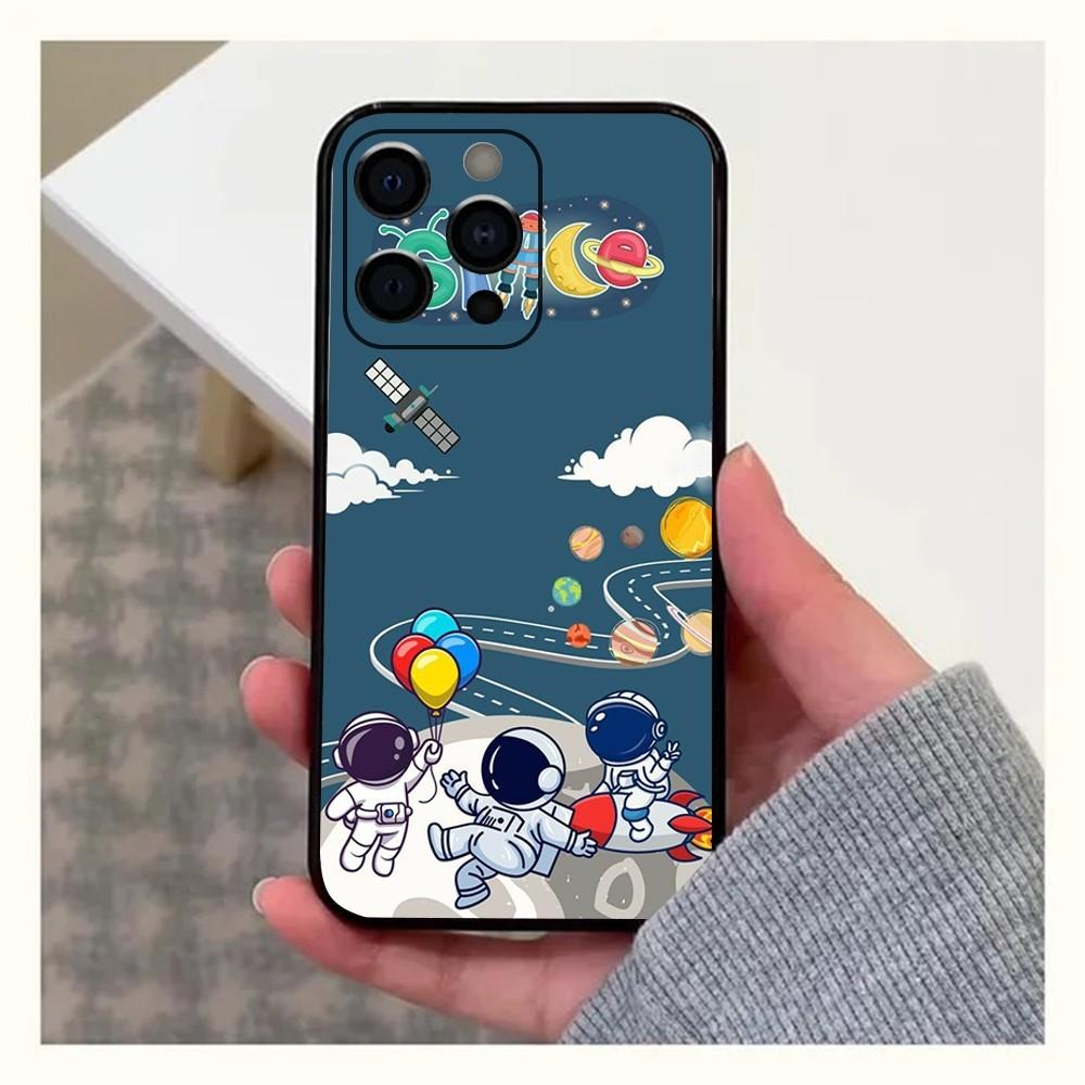 Astronaut Cute Kid Phone Case For Apple iPhone 15,14,13,12,11,Pro,X,XS,Max,XR,Plus,Mini Soft  black shell