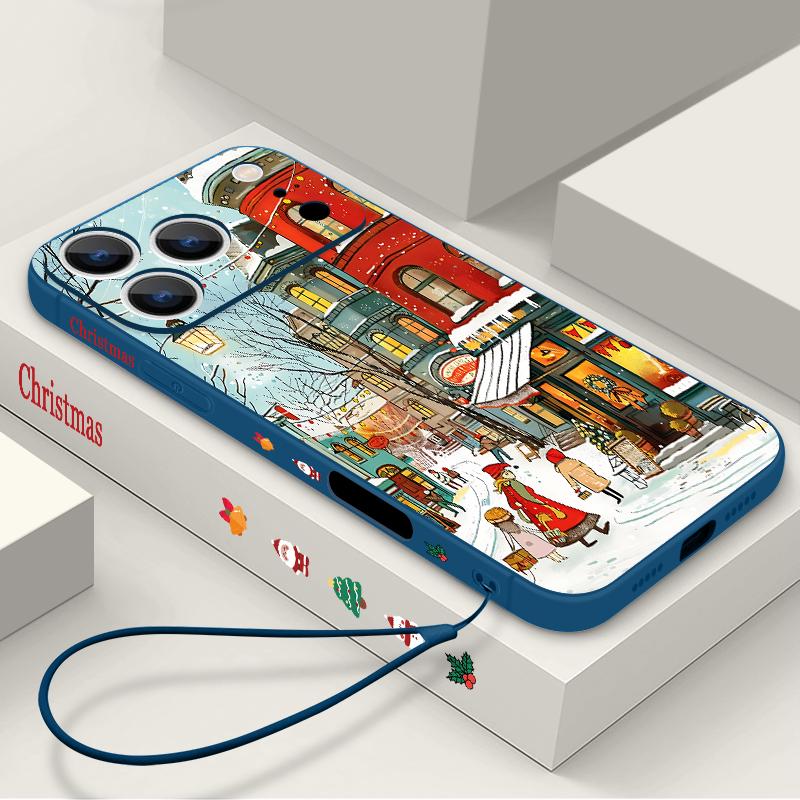 Niedliche urbane Schneemuster TPU Weiche Silikonhülle für iPhone 17 Pro Max 16E 16 15 14 13 Pro Max 12 Pro 11 Stoßfest mit Umhängeband Handyhülle Fundas
