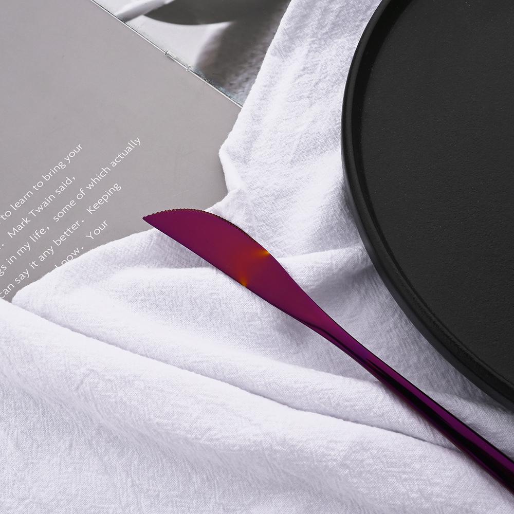 6Pcs Western Purple Dinnerware Cutlery Set Silverware Set Stainless Steel Flatware Knife Dessert Fork Tea Spoon Tableware Set