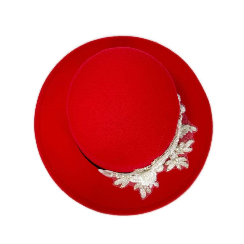 Winter Autumn Elegant Fedora Hat for Men Women Woolen Felt Hats with Embroidered Pearl Flower Wide Brimmed Top Jazz Hats