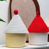 Cotton Knit House-Shaped Storage Basket With Lid Desktop Organizer Jewelry Makeup Cables Books