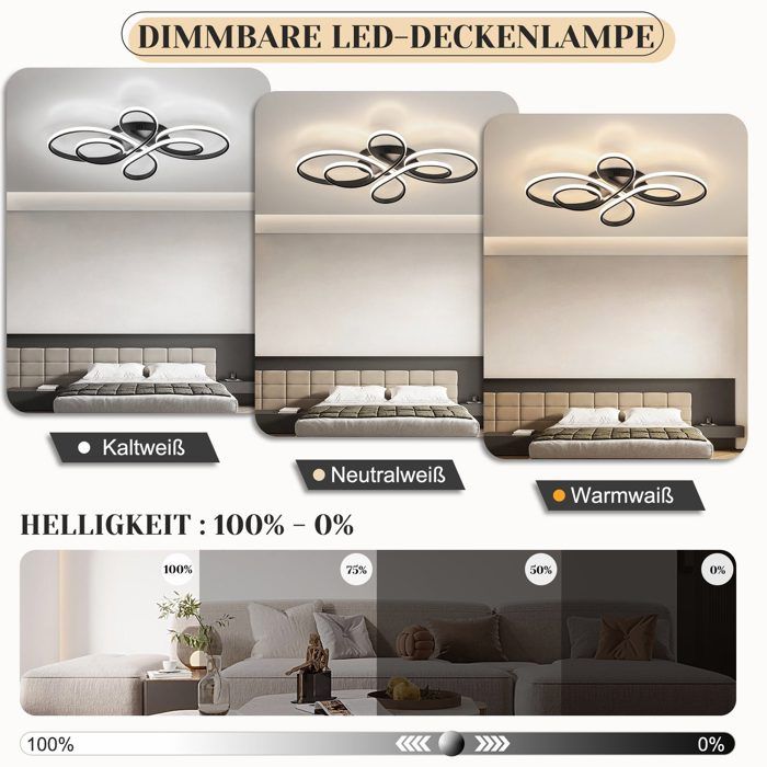 Plafonnier LED Moderne NETTLIFE Noir Forme de papillon; 90 W; Dimmable; Télécommande; 100 cm; Pour Salon Chambre