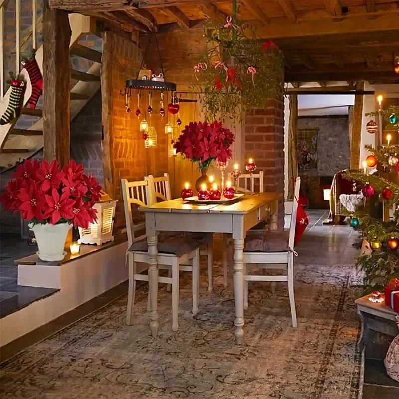 1/3 Bündel Rote Weihnachts-Künstliche Weihnachtsstern-Blumensträuße für Weihnachts-Heimgarten-Tischvasen-Dekoration Hochzeitsblumen