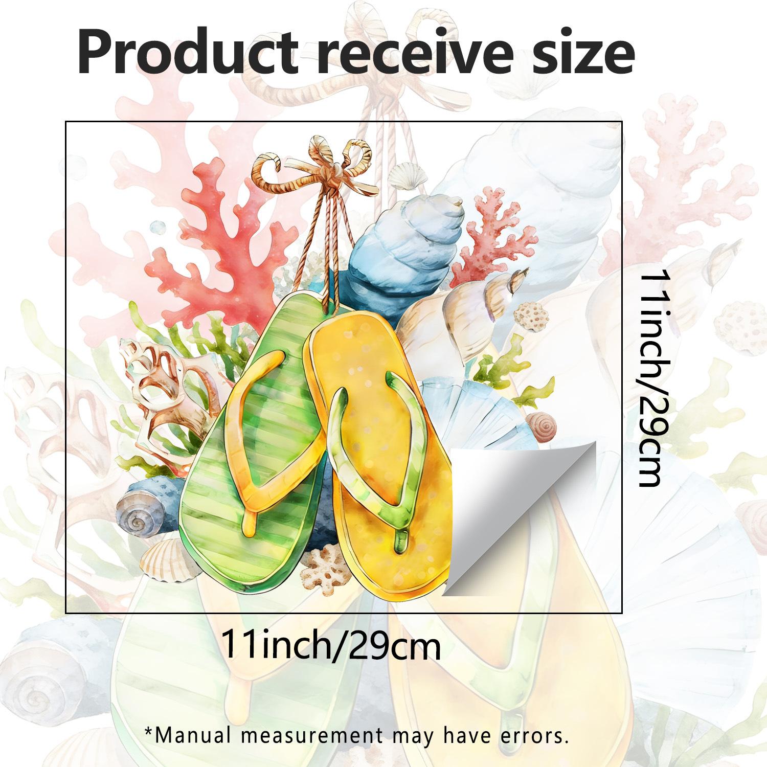 

Watercolor Summer Beach Slippers Static Cling Glass Sticker for Kitchen Living Room Balcony Window Decor 29x29cm
