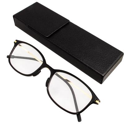 GALAXSEE Reading Glasses Ultra Thin Blue Light Cut Stainless Alloy Frame Casual Hard Case Included GA-203 (C1 Black, 2.50)