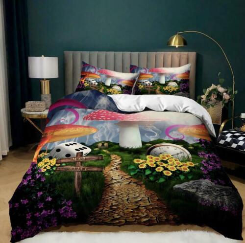 Mushroom World Quilt Duvet Cover Pillowcase Bedding Set Single Double King Size