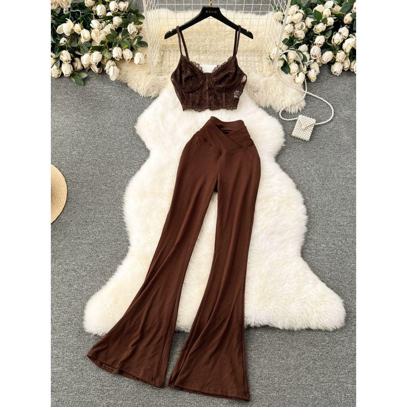 Sexy Wind High Waist Slim Flare Pants Dancing Lace