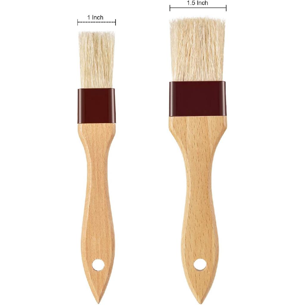 Boao 4 Pieces Natural Bristle Pastry Brush Beech Wooden Handle Basting and BBQ Brushes for Cooking, Butter, Oil, Egg, Marinade, Grilling, Baking,