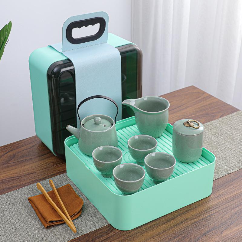 Ge Kiln Gifts Ru Porcelain Kung Fu Tea Gifts Portable Travel Tea Set Beam Pot Tea Tray