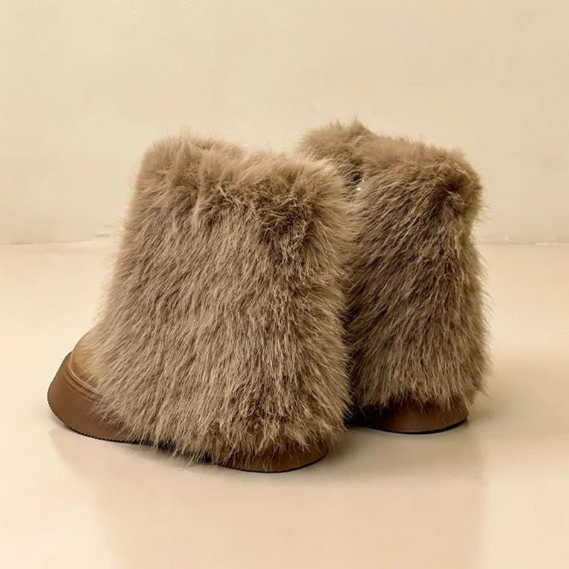 Fashion Sweet fuzzy Ankle Boots For Women 2025 Winter New Fluffy Plush Keep Warm Lightweight Snow boots Trend Cozy Fur Shoes Botas Mujer
