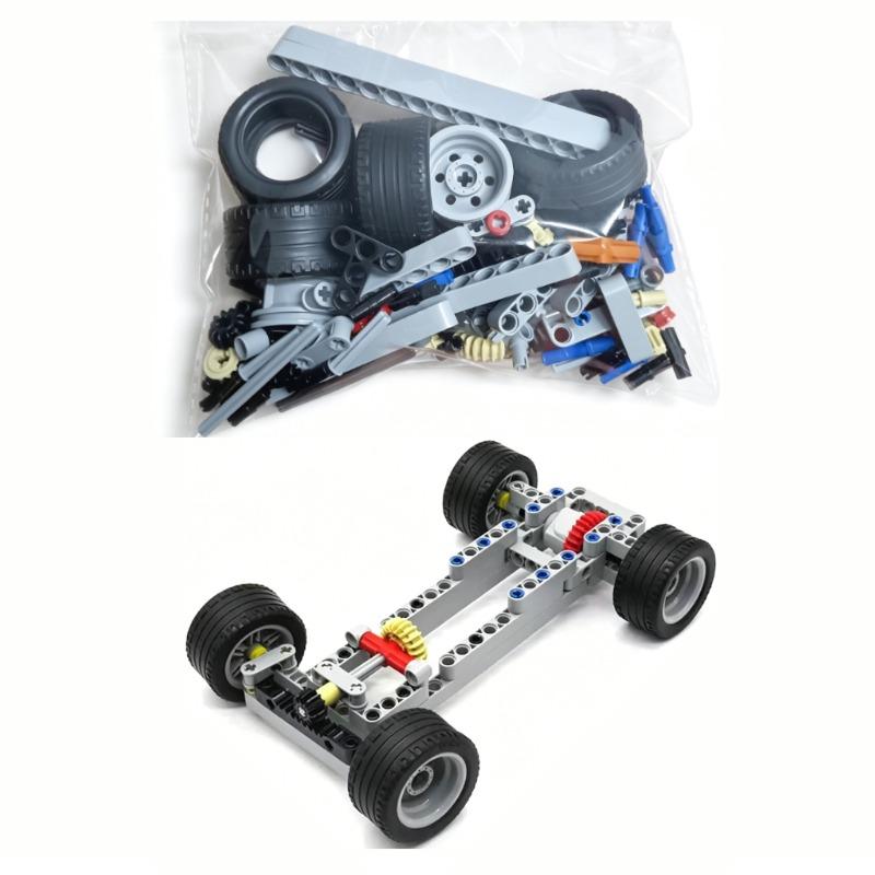 assembly building block toy car chassis assembled and modified with rear-wheel drive steering differential components