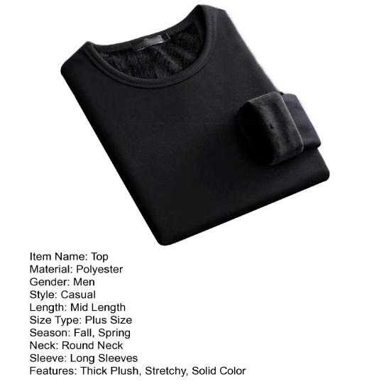 Autumn Winter Men Bottoming Top Slim Fit Thick Plush O Neck Pullover Stretchy Long Sleeves Pure