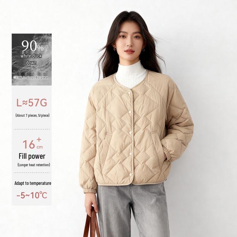 Elva' Island Women's Petite Short Round-Neck Down Jacket