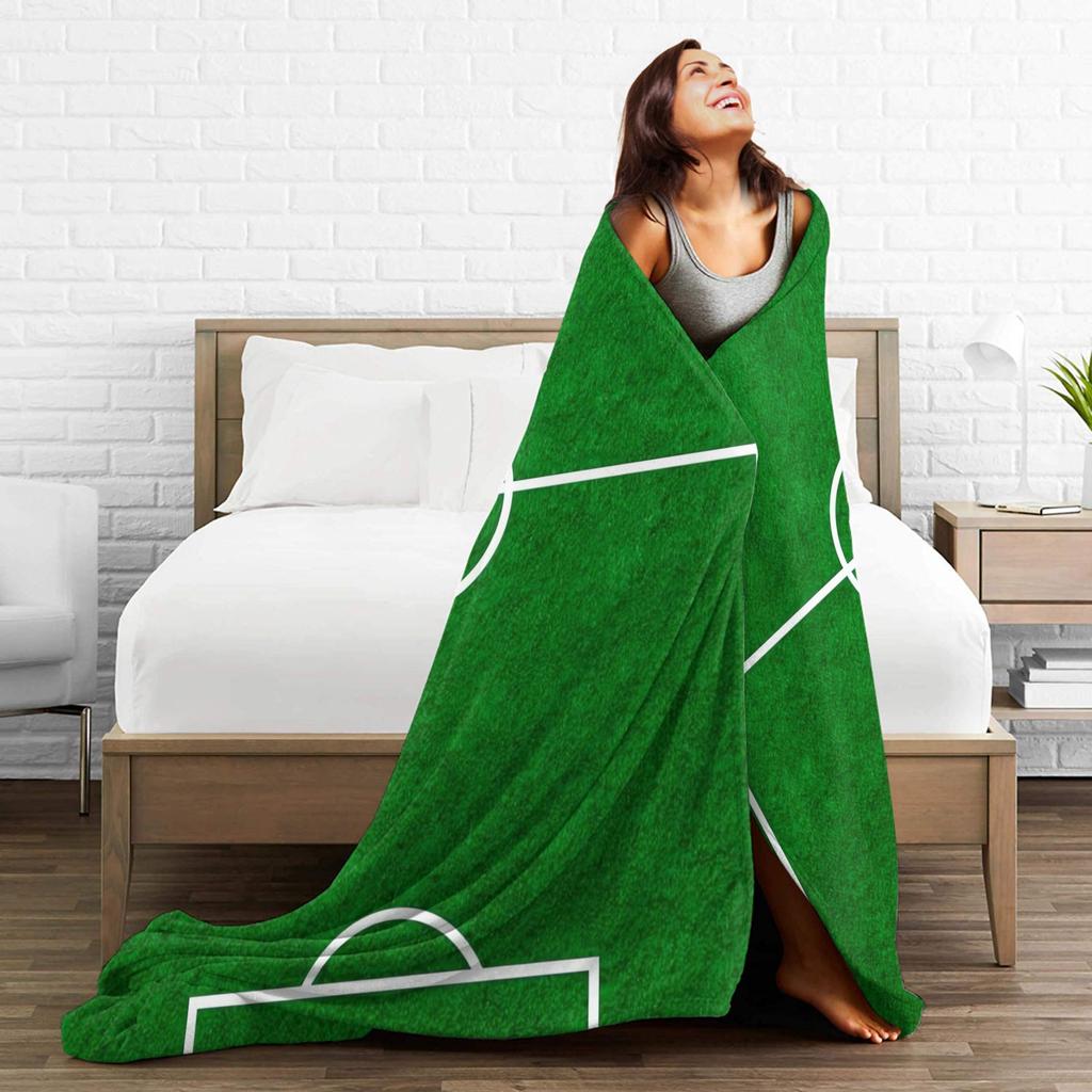 Warm Blankets Travel Office Soccer Field White Line Grass Background Bedding Throws Flannel Bedspread For Couch Chair Sofa Bed