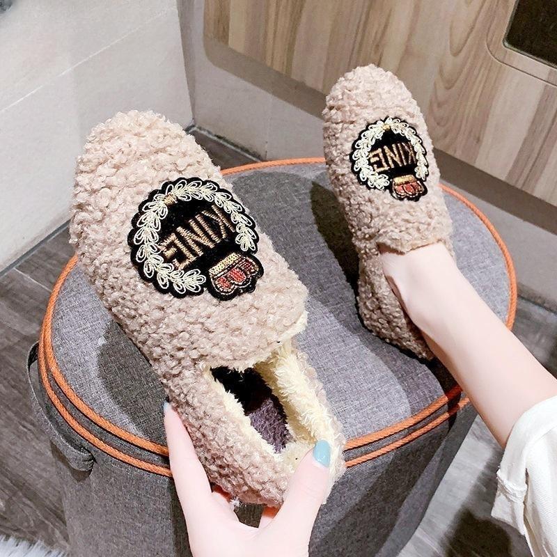 Winter new Doudou shoes fluffy shoes wear flat-bottomed velvet cotton shoes thick-soled bow cotton shoes low-top warm shoes