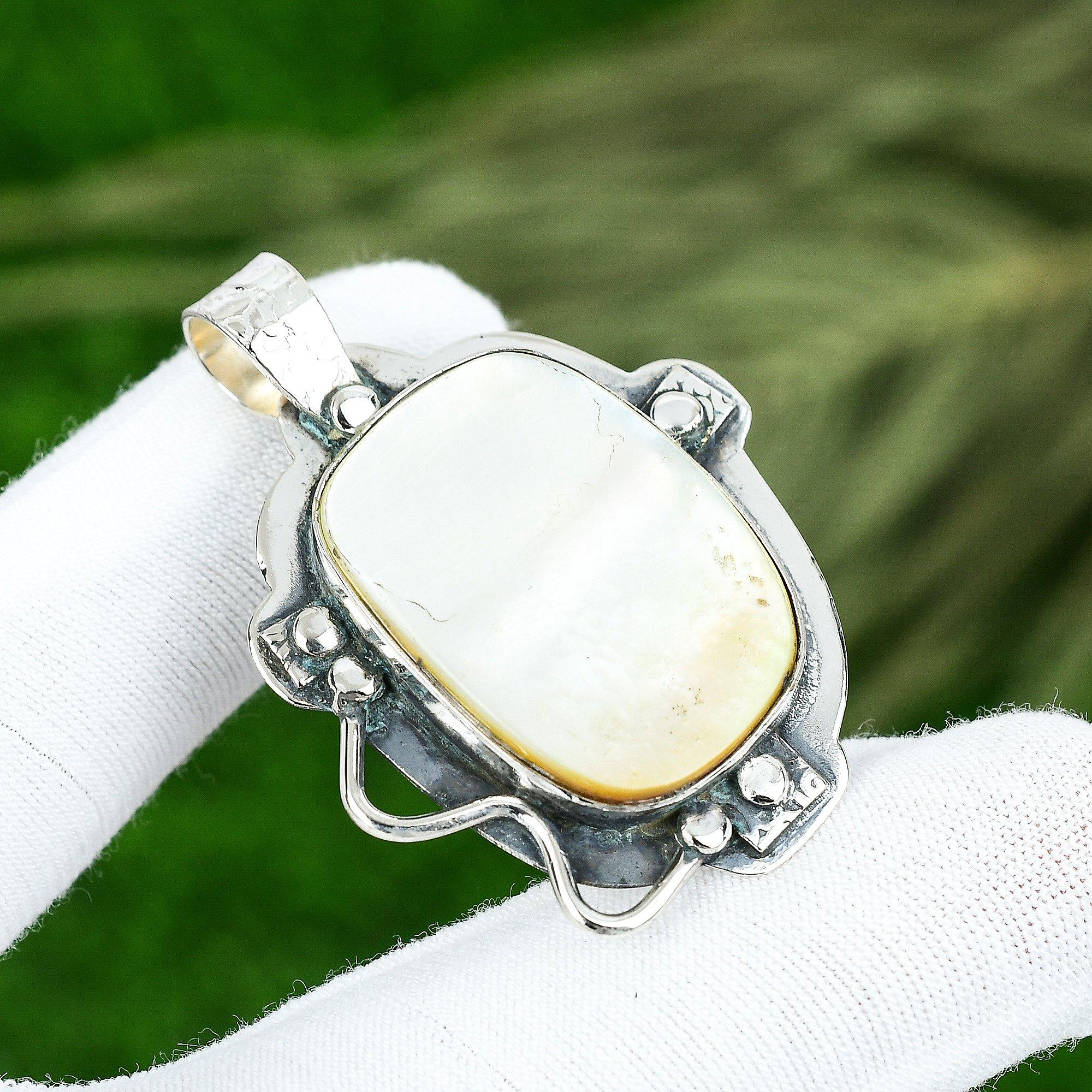 

Mother Of Pearl Stone 925 Silver Handcrafted Anniversary Bezel Pendant Jewelry