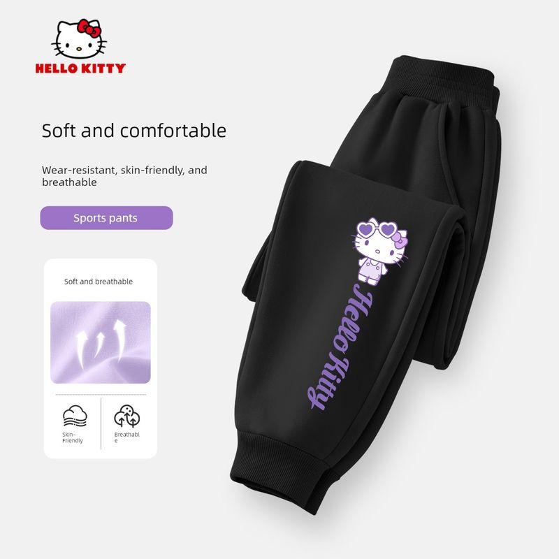Hello Kitty Girls' Pants Spring and Autumn Thin Purple Stylish Casual Pants Children's Spring Sports Sweatpants Trendy