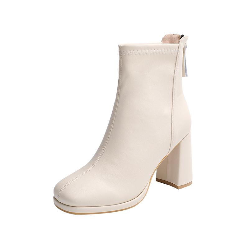 Fashion Aphixta Bazk Zipper Dec Women Ankle Boots 8cm High Heels Sexy Stretch Boots Elegant Sewing Short Plush Warm Winter Woman Shoes