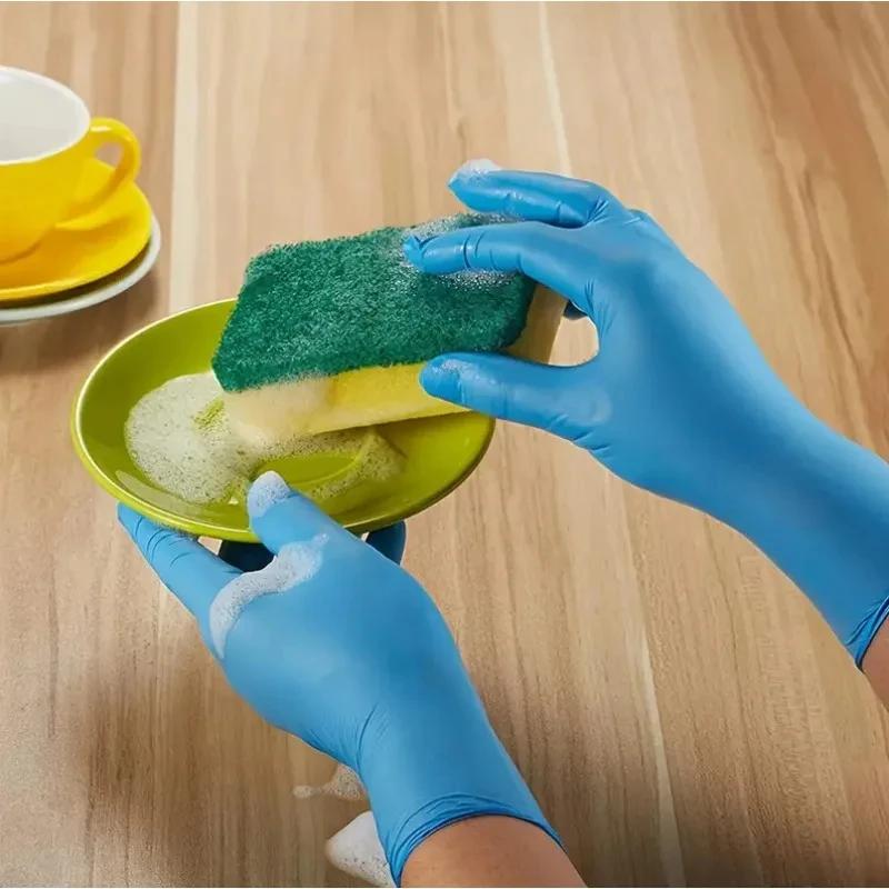 Blue Nitrile Gloves Disposable Household Cleaning Gloves for Kitchen Dishwashing Waterproof Latex Free Powder Free