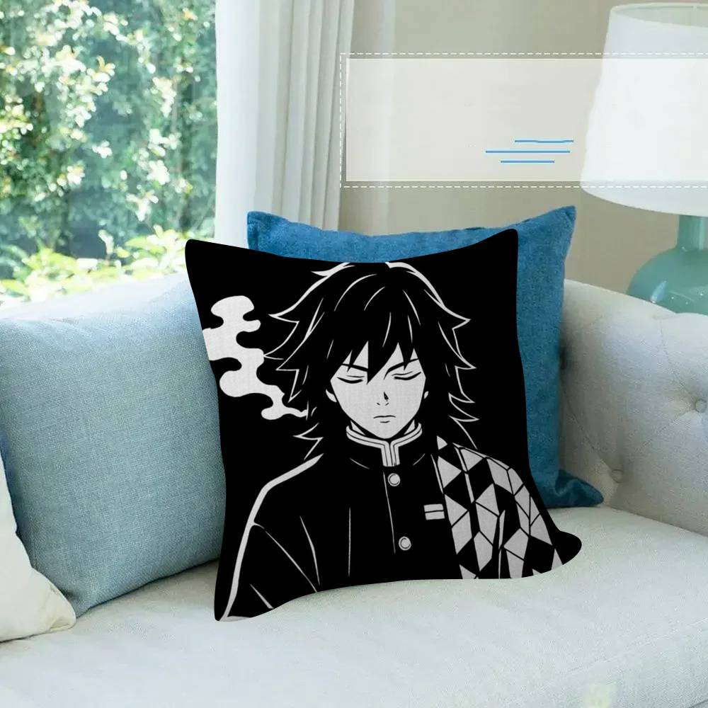 Cartoon Figure Giyu Tomioka   Cushion Cover Pillowcase Upholstery Sofa Throw Pillow Home Decor Pillowcas