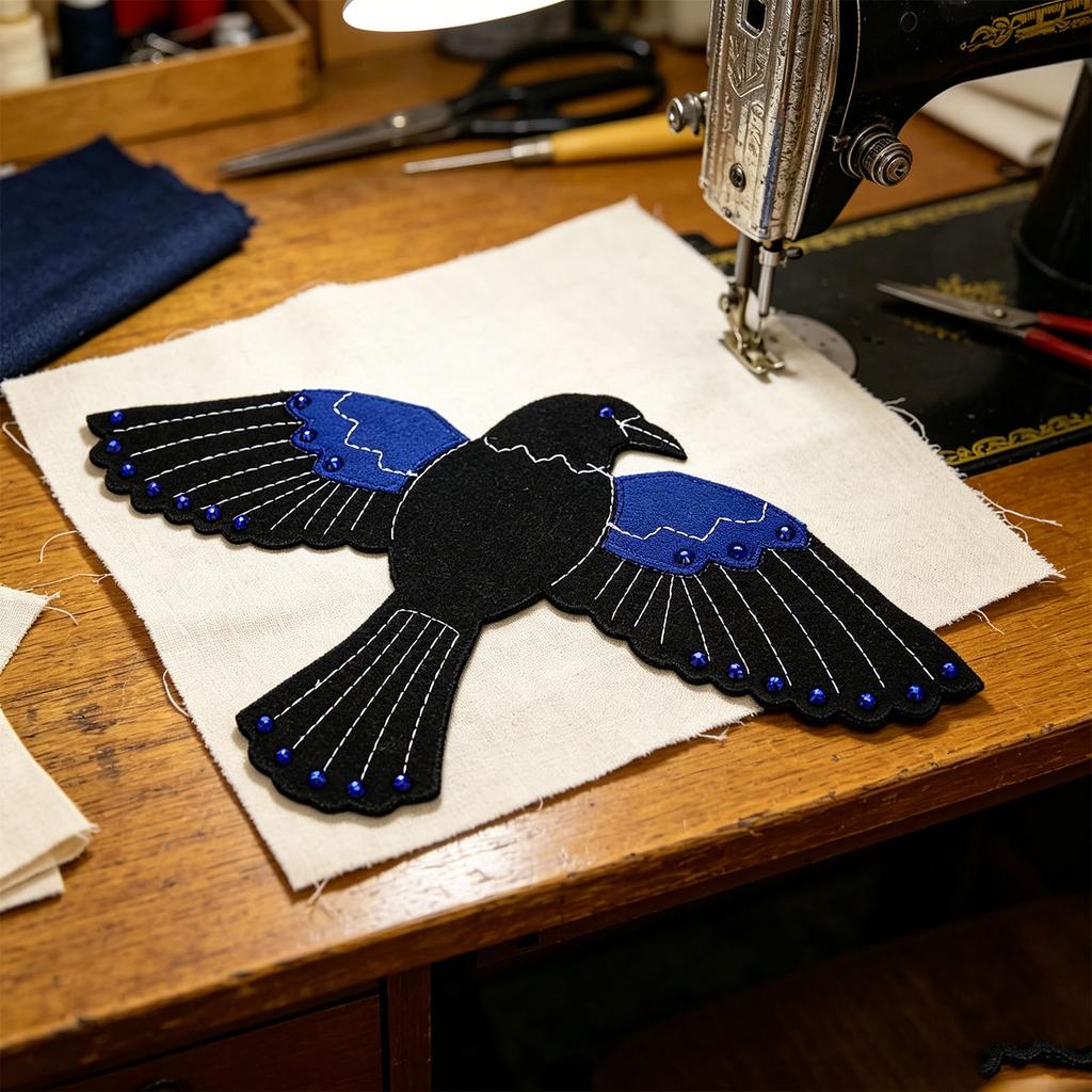 Crow Themed Sewing Organizer Hand Embroidered Ornament Creative Home Decor Crow Sewing Accessories Storage