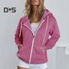 Autumn Spring Women Coat Hooded Drawstring Long Sleeves Pockets Zip-up Elastic Cuff Hem Loose Sport Hoodie Casual Daily Wear Jacket