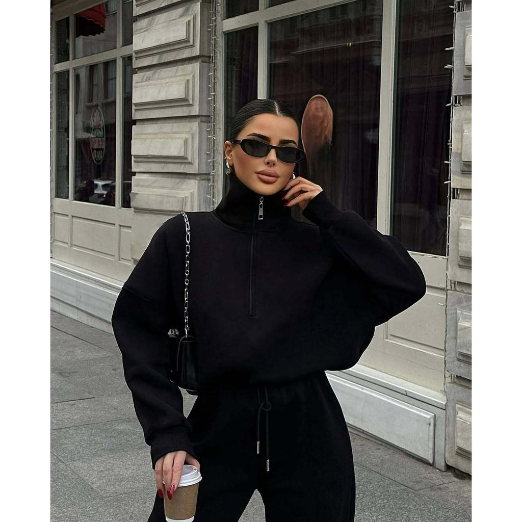 Casual Women's Fashion Half-cardigan Pullover Sweater Trousers Two-piece Loose Casual Autumn and Winter Suit