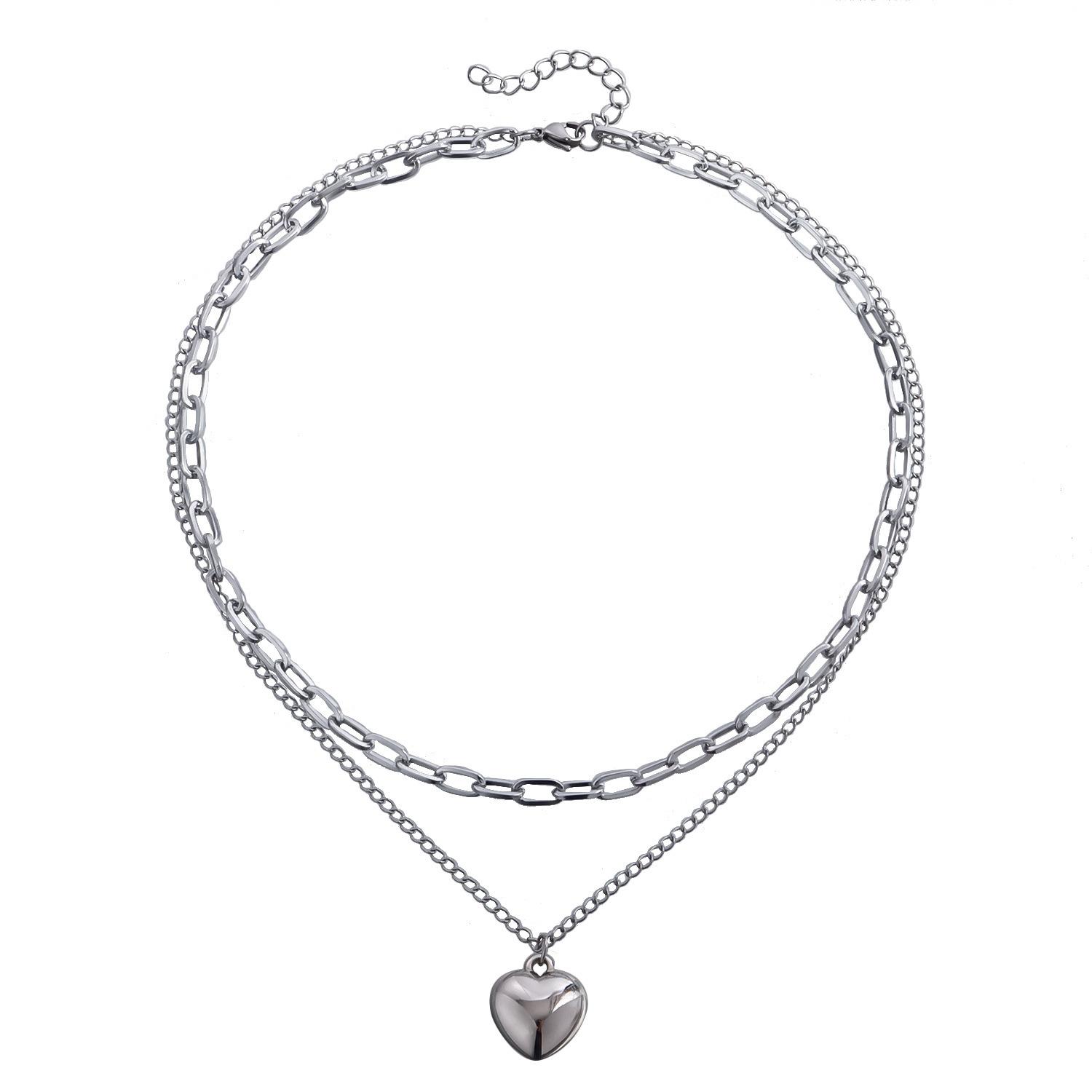 

Europe, America, simple double-layer stacked back chain love necklace female, Harajuku hip-hop peach heart necklace