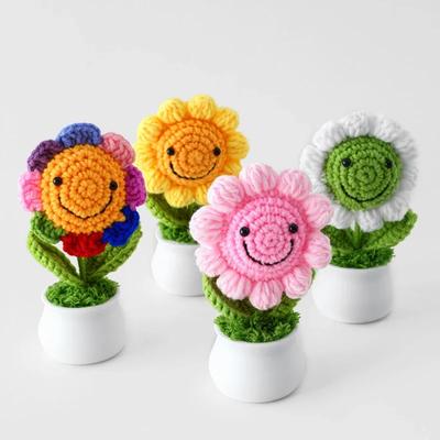 Crochet Sunflowers Pot Creative Knitted Flowers Artificial Flower Hand Woven Finished Plant Car Desktop Decor Gift