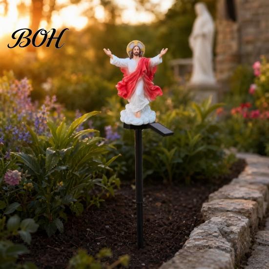 Jesus Sculpture for Lawn Statue Solar Light, Religious Garden Outdoor Waterproof Lighted Powered Patio Decorations Figurine, Pathway Light Yard
