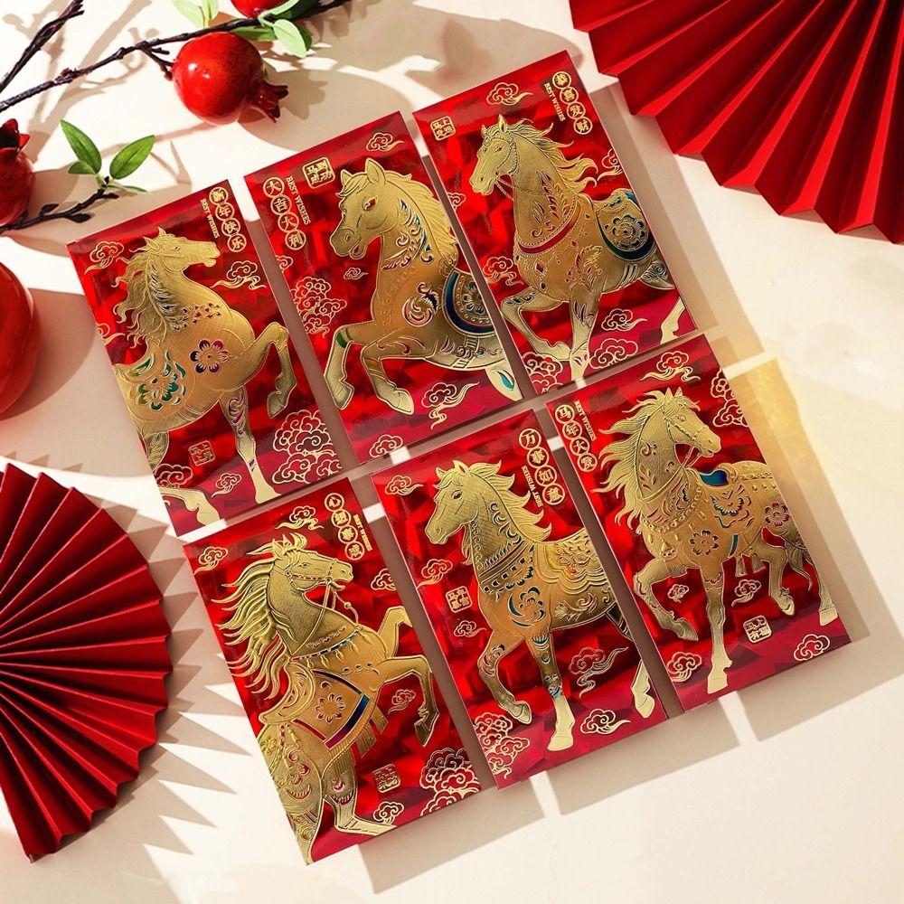 6Pcs/Set Traditional 2026 New Year Red Envelope Paper Spring Festival Envelope Spring Festival