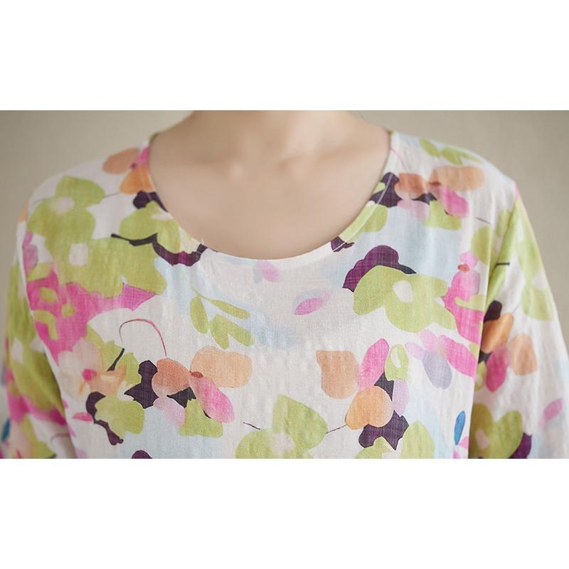 DIMANAF 2025 Women New Plus Size Spring Long Dress Vintage Basic Long Sleeve Loose Casual Maxi O-Neck Printing