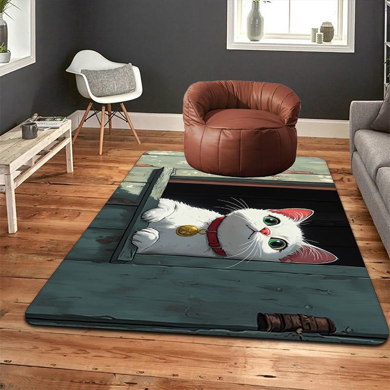 Little white cat pattern Rug Floor Mat for Living Room or Bedroom Soft and Comfortable Carpet a Gift for Birthday and Holiday.