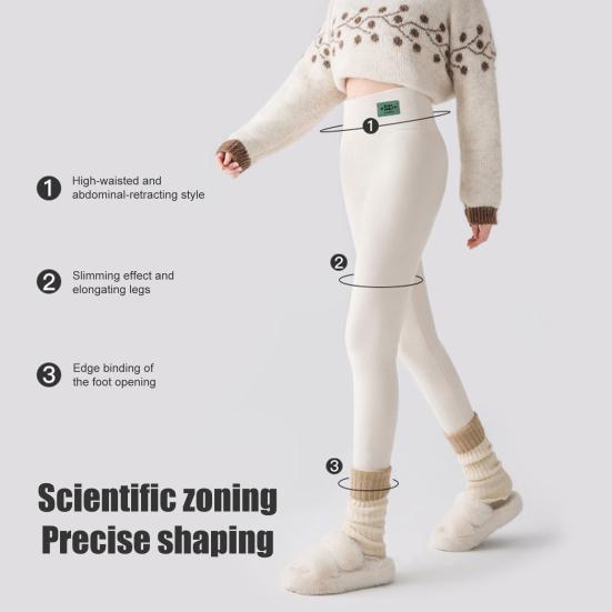 Winter Leggings High-Waisted Slim Cut Warm Lambswool Fabric Lining Bottom Pants Cold Weather Resistance Women Pants